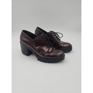 Zara Trafaluc Oxford Brown Round Lace Up Platform Block Heel Shoes Sz EU39/US8.5